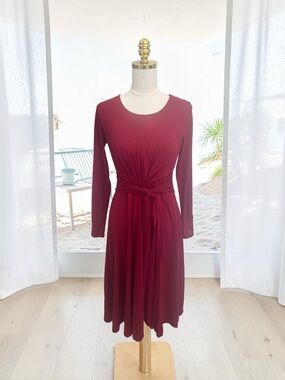 Peruvian Connection Celeste Tie Waist Dress Red/Wine Long Sleeve Sz S